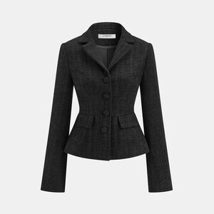 Commense NWT Black Tweed Fitted Lapel Blazer large‎